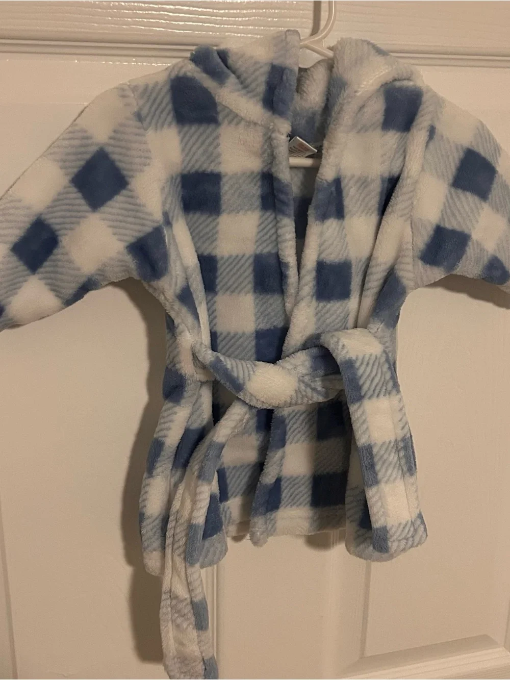 Hudson Baby Blue and White Plush Hooded Bath Robe for Baby